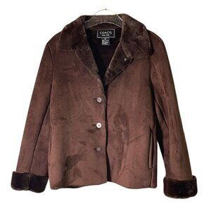 COACO New York Faux Suede Coat with Faux Fur Trim – Size Medium